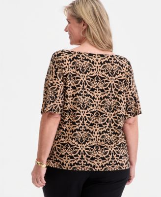 Plus Size Cowl-Neck Elbow-Sleeve Top