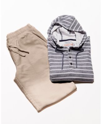 Men's Long-Sleeve Mixy Quarter Button Hoodie and Linen Drawstring Pants 