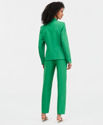 Double-Button Blazer, Pleated-Neck Top & Slim Pants