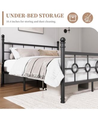 Metal Bed Frame with Vintage Circular Headboard and Footboard, Heavy-Duty Iron Platform Bed, No Box Spring Needed, Noise-Free Design