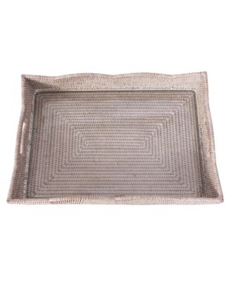Rattan Scallop Rectangular Tray with Glass Insert