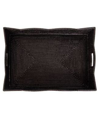 Rattan Scallop Rectangular Tray with Glass Insert