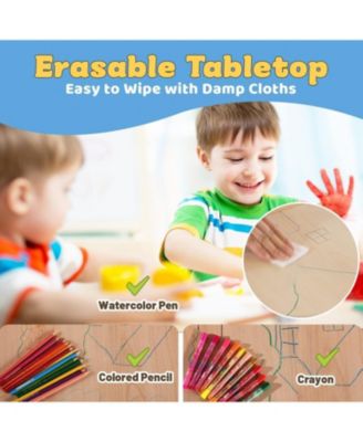 Modern Kids Table and 4 Chair Set, Height Adjustable Toddler Tables and 4 Chairs with Non-Slip Desk