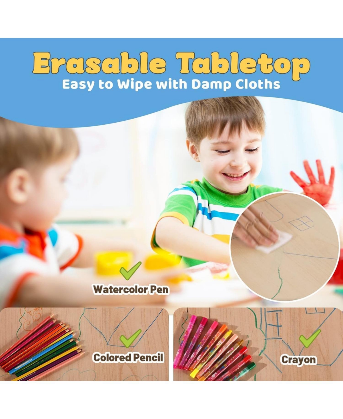 gaomon Modern Kids Table and 4 Chair Set, Height Adjustable Toddler Tables Chairs with Non-Slip Desk