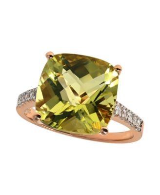 Lemon Quartz (6 ct. t.w.) and Diamond (1/20 ct. t.w.) Ring in 14k Rose Gold