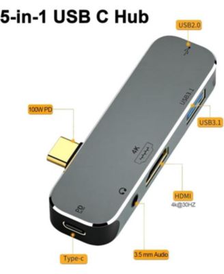 5-in-1 USB C Hub with 100W PD Charging, 4K HDMI & 3.5mm Audio Jack– Ideal for Professionals, Students & Gamers