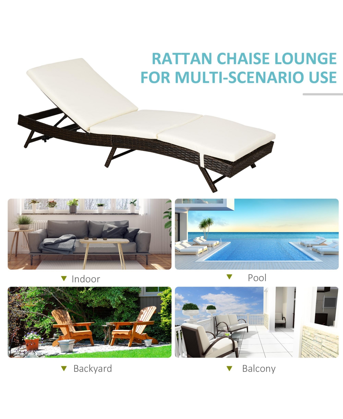 Outsunny Patio Rat Lounge Chair, Cushioned, Adjustable Backrest,