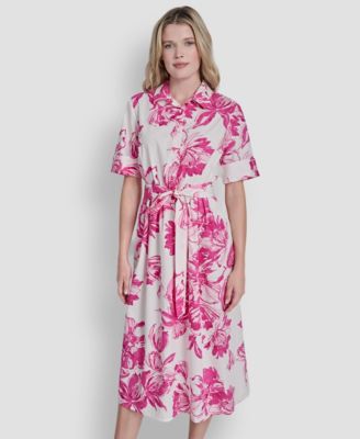 Women's Elbow-Sleeve Button-Front Shirt Dress