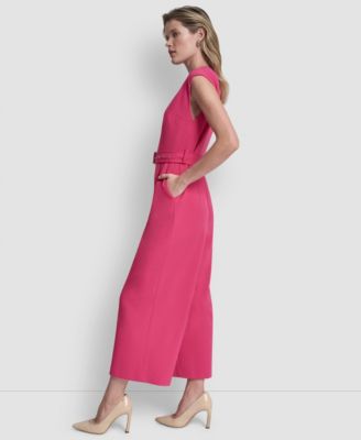 Women's Cap-Sleeve Jewel Neck Cropped Jumpsuit