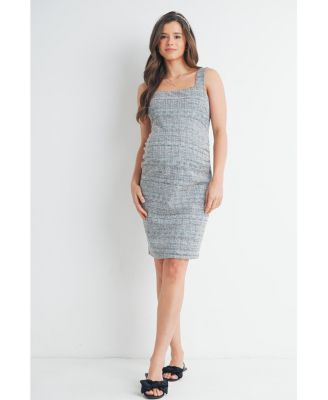 Maternity Sleeveless Square-Neck Tweed Sheath Dress