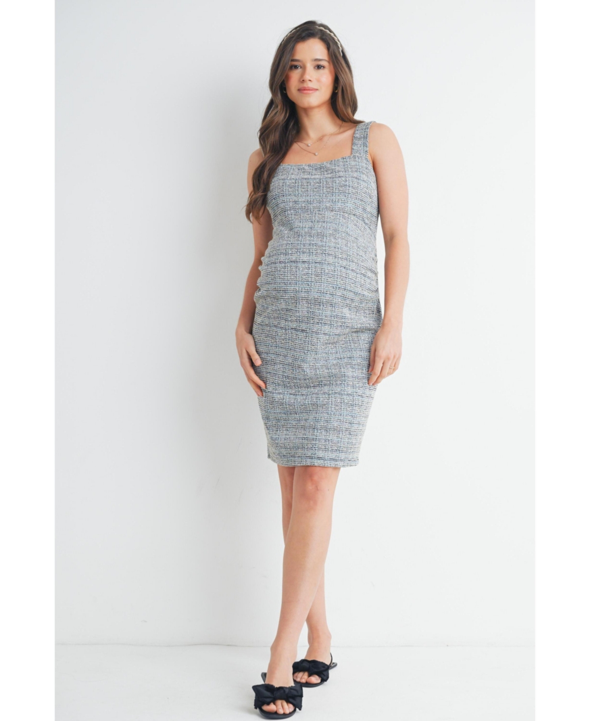 Hello Miz Maternity Sleeveless Square-Neck Tweed Sheath Dress