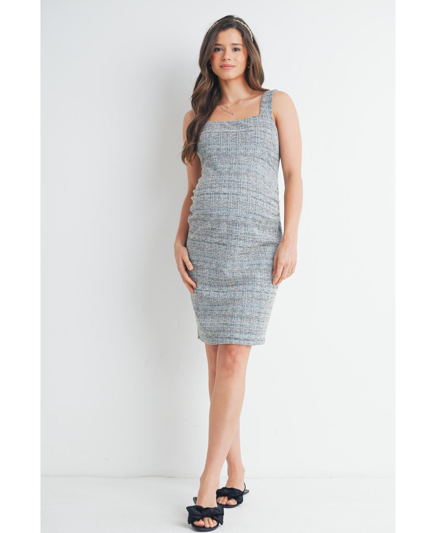Women's Sleeveless Square-Neck Tweed Sheath Dress