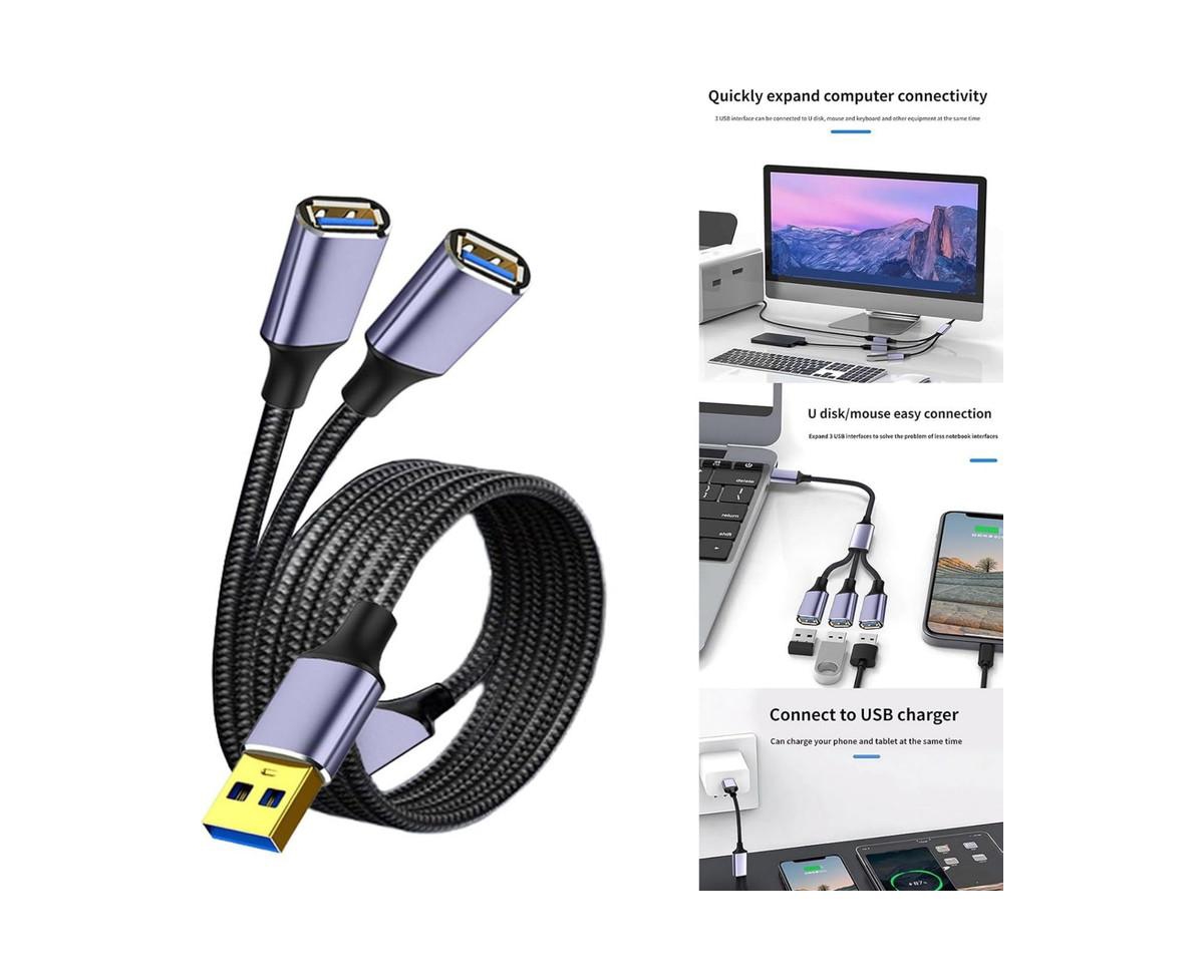 Risokeys 3-Port Usb 2.0 Splitter Hub, 1-to-3 Expansion Cable, Braided Durable Data,for Home/Office, Ideal for Remote Workers