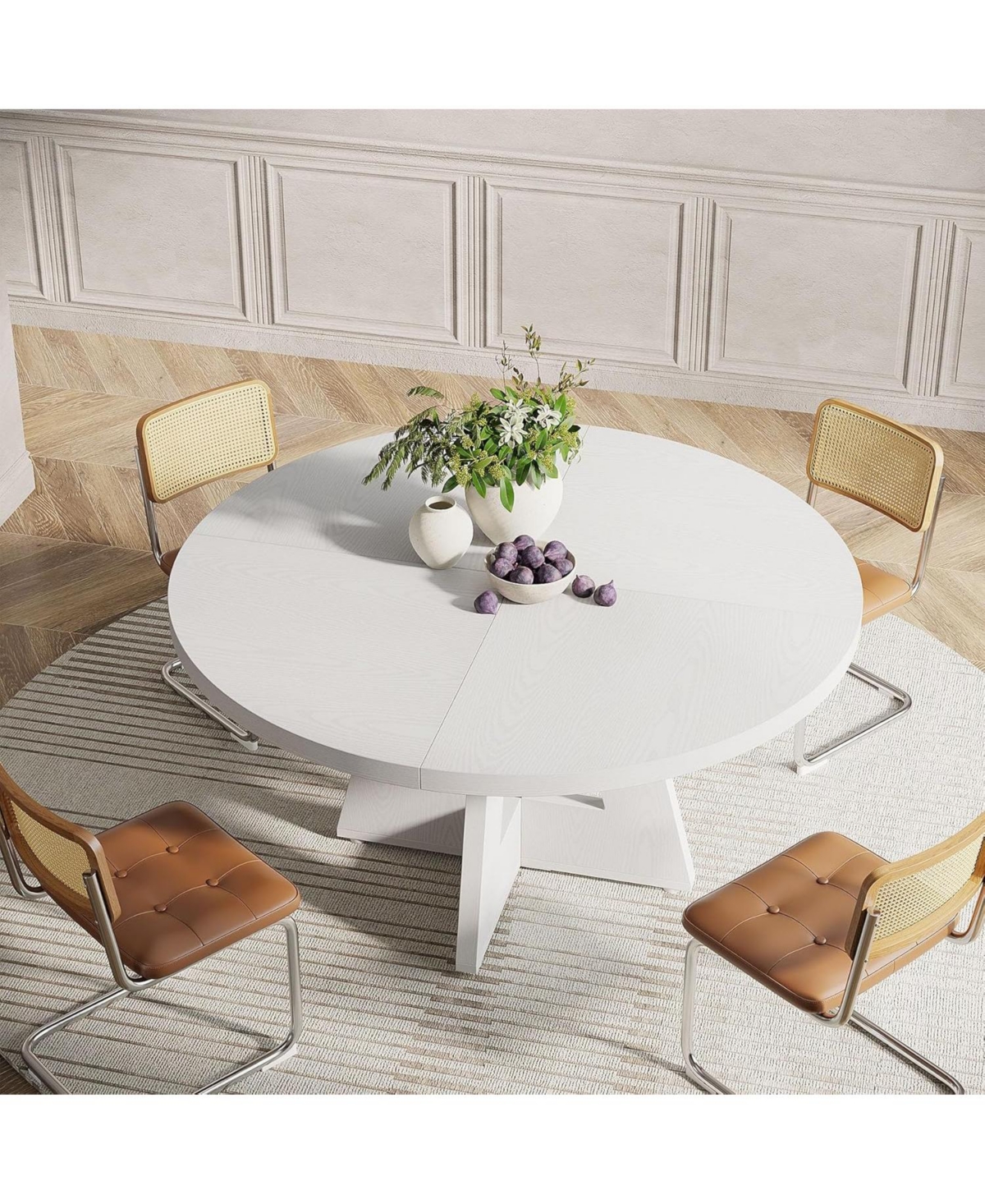 Tribesigns 47 inch Round Dining Table, Wooden Tabletop and Cross Base