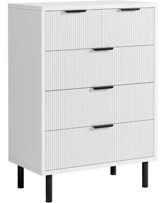 Fluted 5 Drawer Dresser for Bedroom, Modern Tall Chest of Drawers with Metal Legs, Wooden Drawer Chest Storage Cabinet for Living Room