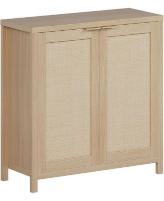 Farmhouse Rattan Buffet Cabinet with Storage & Adjustable Shelves, 34.3" Kitchen Sideboard Console Table for Living Room Dining Room Entryway