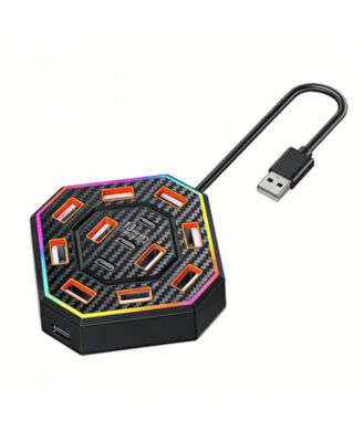 13-Port USB Hub with RGB Lighting, 47.2 inch Extended Cable, Multiport Docking Station for Laptop/Desktop