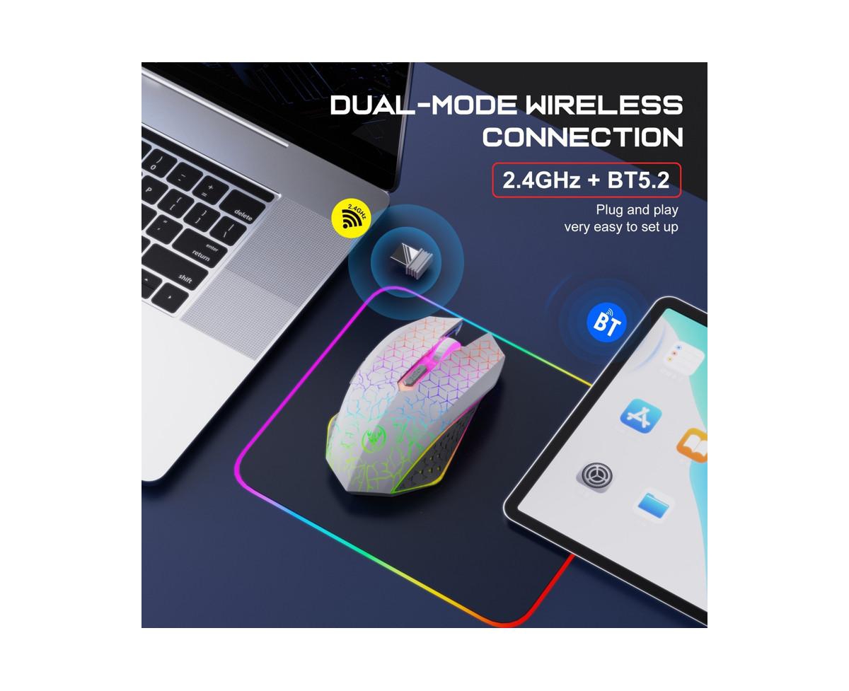 Risokeys Dual-Mode Wireless Gaming Mouse: 2.4G + BT5.2, 7-Color Rgb Glow, Silent & 3-Speed Dpi, for Gaming/Office