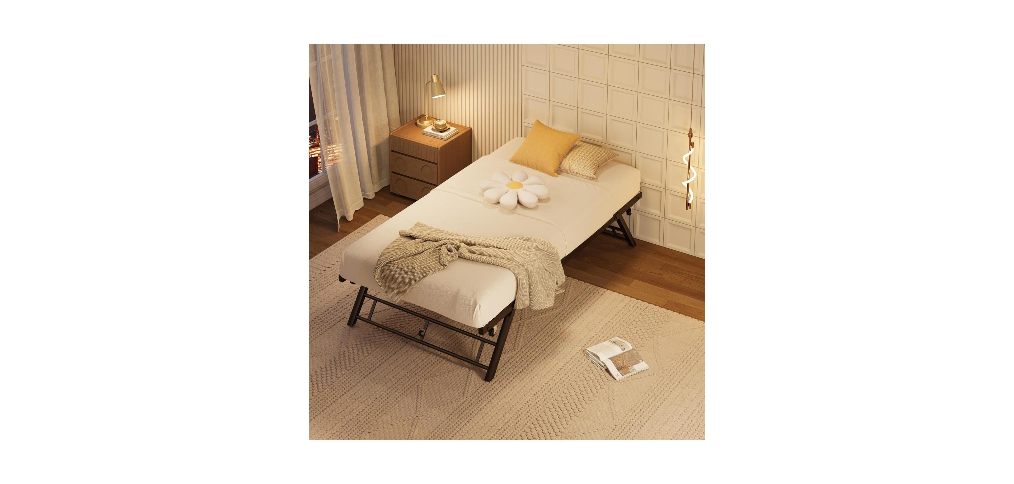 gaomon Trundle Bed Twin with Lockable Wheels, Pop Up Twin Trundle Bed, Sturdy Metal Foldable Bed Frame