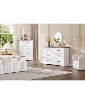 5 Drawers Dresser for Bedroom, Chest of Drawers with Wide Metal Handle, Farmhouse Modern Wooden Tall Dresser, Storage Organizer