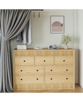 7 Drawer Dresser for Bedroom, 54" Wide Wooden Chest of Drawers, Fluted Storage Organizer for Living Room, Hallway and Entryway