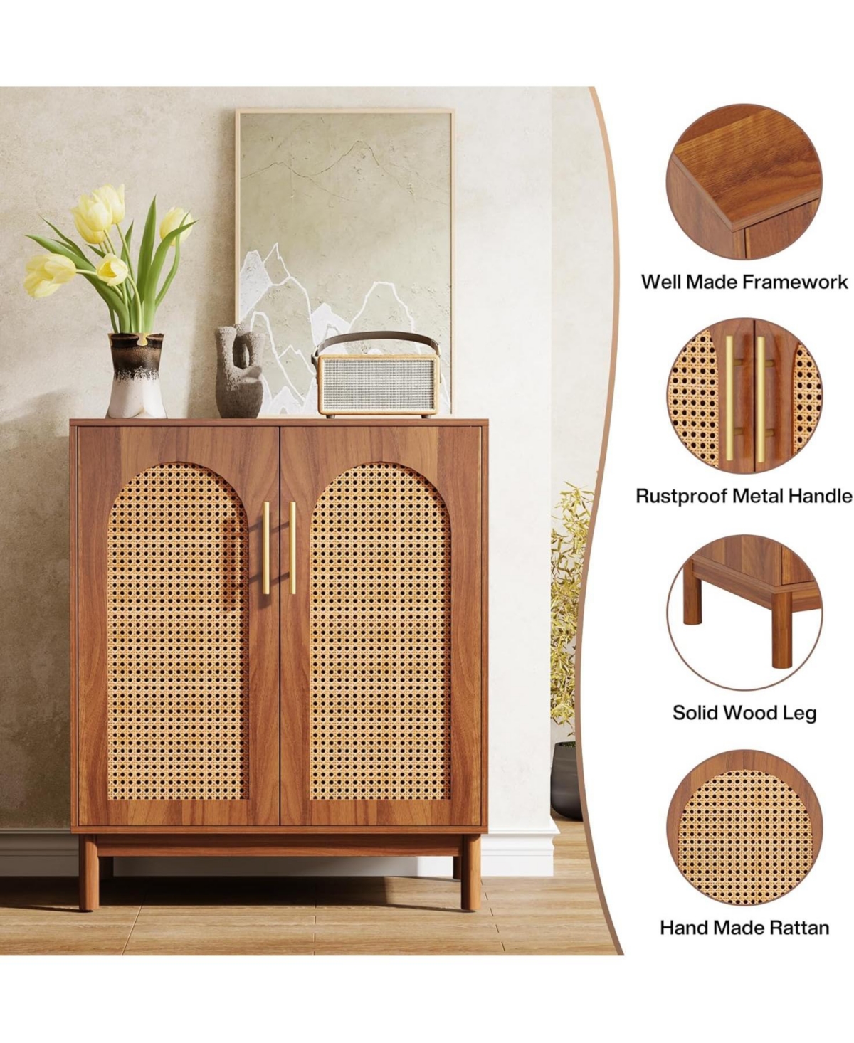 Tribesigns Set of 2 Rattan Sideboard Buffet with Storage, 59 Inch Accent Cabinet Doors, Storage for Dining Room, Living Kitchen