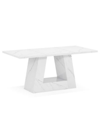 63-Inch Large Computer Desk, Modern Office Desk Workstation, Simple Style Executive Desk Study Table, Wooden Faux Marble Writing Desk