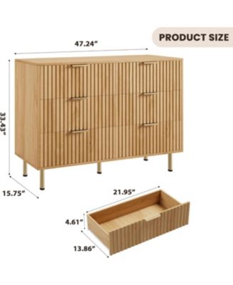 6 Drawer Dresser for Bedroom, Fluted Dresser with Large Drawers and Sturdy Gold Legs Support, Dressers & Chests of Drawers for Bedroom