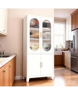  Fluted Glass Door Storage Cabinet, Cold Rolled Steel Tall Locker with Adjustable Shelf for Living Room, Bedroom, Garage