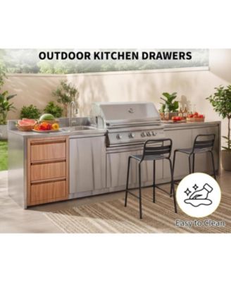 Outdoor Kitchen Drawers 14" W x 24" H x 18" D Flush Mount Triple Blue-Grey Drawers, Stainless Steel Drawer for Outdoor Kitchen Island