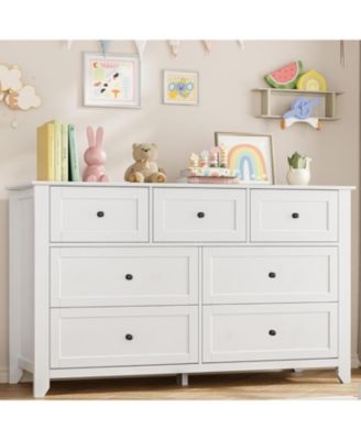 White 7 Drawer Dresser for Bedroom – 54" Wide Modern Wooden Chest with Deep Drawers, Metal Knobs, for Hallway, Entryway