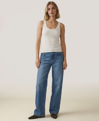 Women's Sleeveless Pointelle Scoop Neck Sweater Tank Top