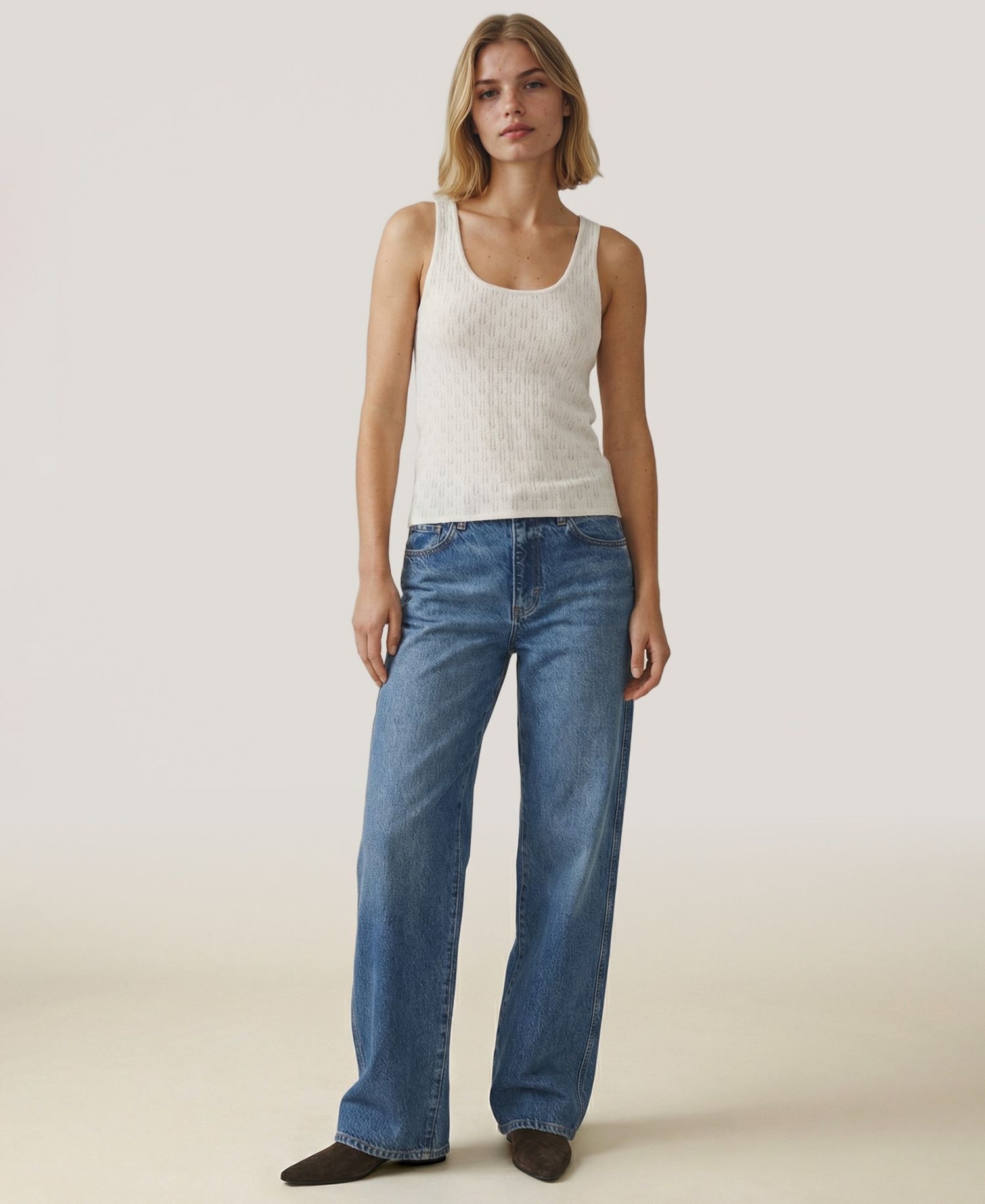 Women's Sleeveless Pointelle Scoop Neck Sweater Tank Top