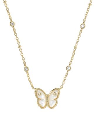 Imitation Pearl and 14k Gold Over Brass Cailey Butterfly Short Pendant Necklace