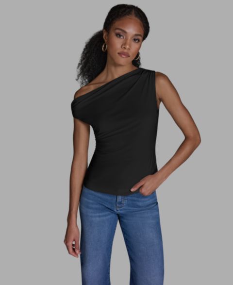 Женский топ BCBG Sleeveless Ruched Boat Neck, цвет: Чёрный