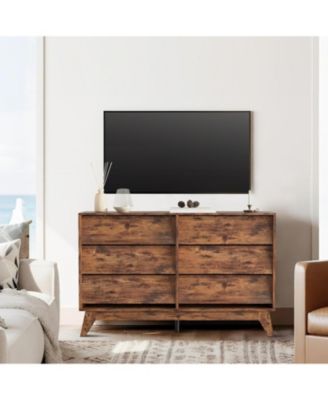 6 Dresser for Bedroom, Wide Dresser, Freestanding Horizontal Drawer with Storage, Wooden Closet Chest Storage for Living Room