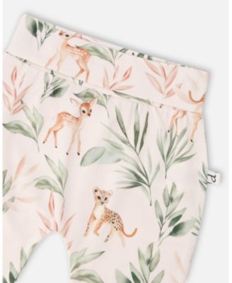 Baby Girls Cotton Jersey Evolutive Pants Peach Deer Print