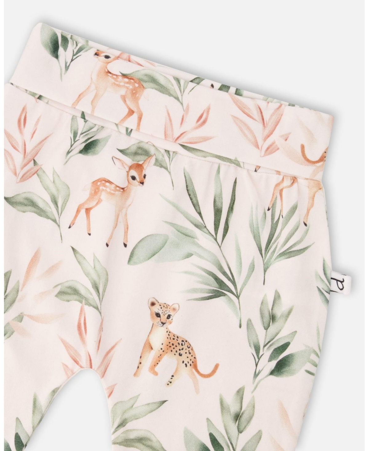 Deux par Baby Girls Cotton Jersey Evolutive Pants Peach Deer Print