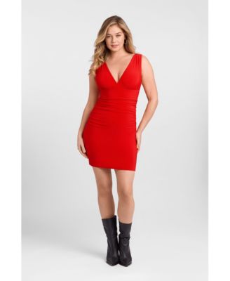 Women's Sculpting Shapewear Shirred Waist V-Neck Mini Dress