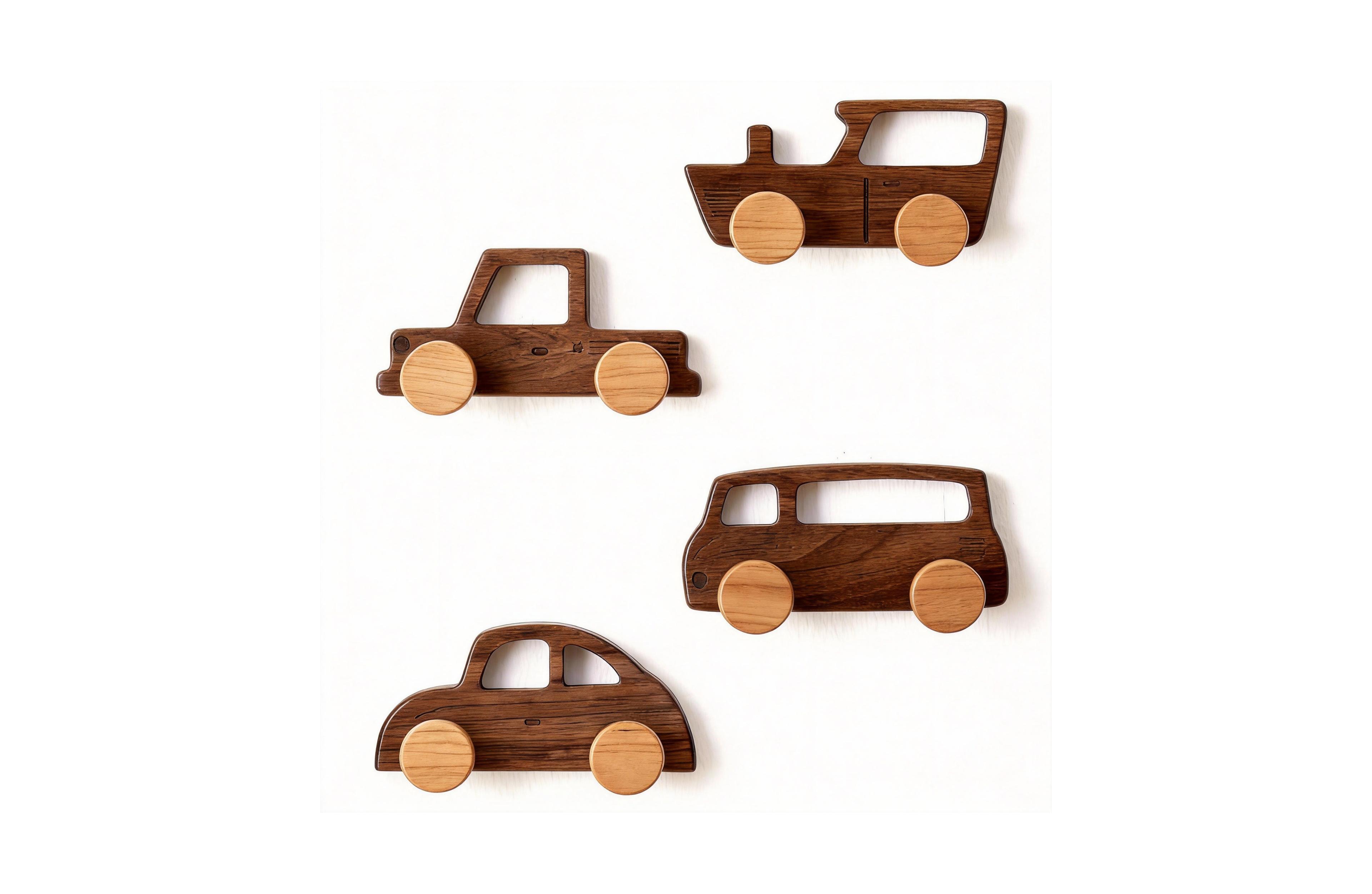 Yigii Walnut Wood Car-Shaped Coat Hooks for Kids