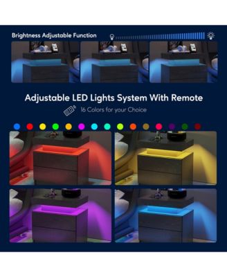 LED Nightstand with 2 Drawers, Bedside Table Cabinet with Adjustable Color Lighting, Modern End Side Table for Bedroom, Living Room