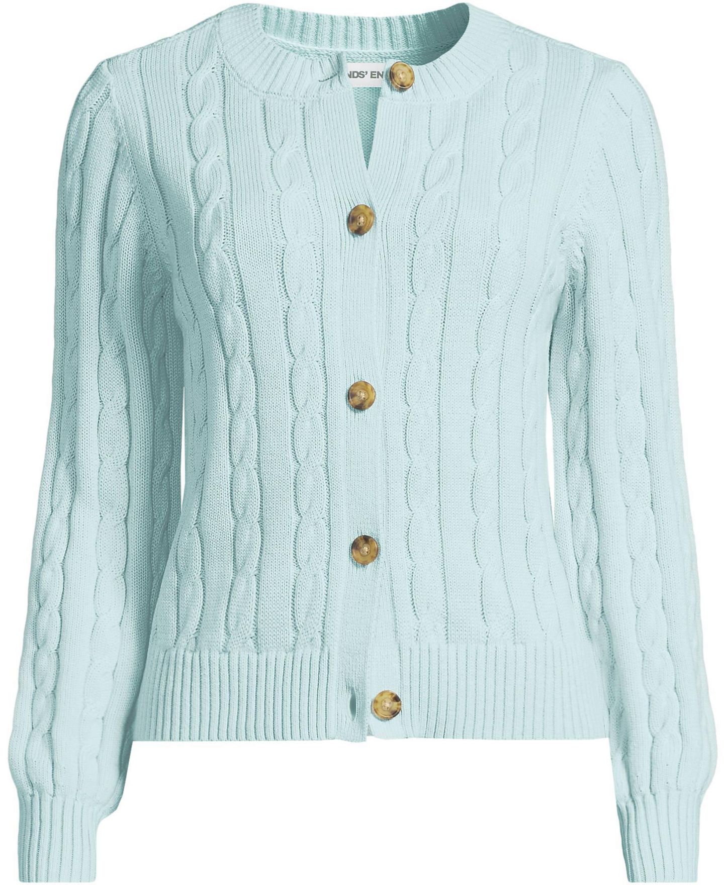 Женский кардиган Lands' End Drifter Classic Cable Crew Neck Cardigan, цвет: Бледный небесно-голубой — фото 3