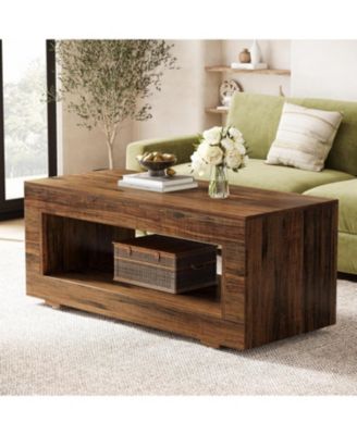 43.3" Wood Coffee Table for Living Room,2-Tier Farmhouse Rectangular Center Table Cocktail Living Room Table