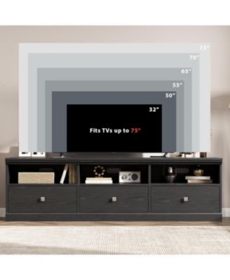 70" TV Stand for 80" TVs, Mid-Century Entertainment Center with Drawer and Open Shelves