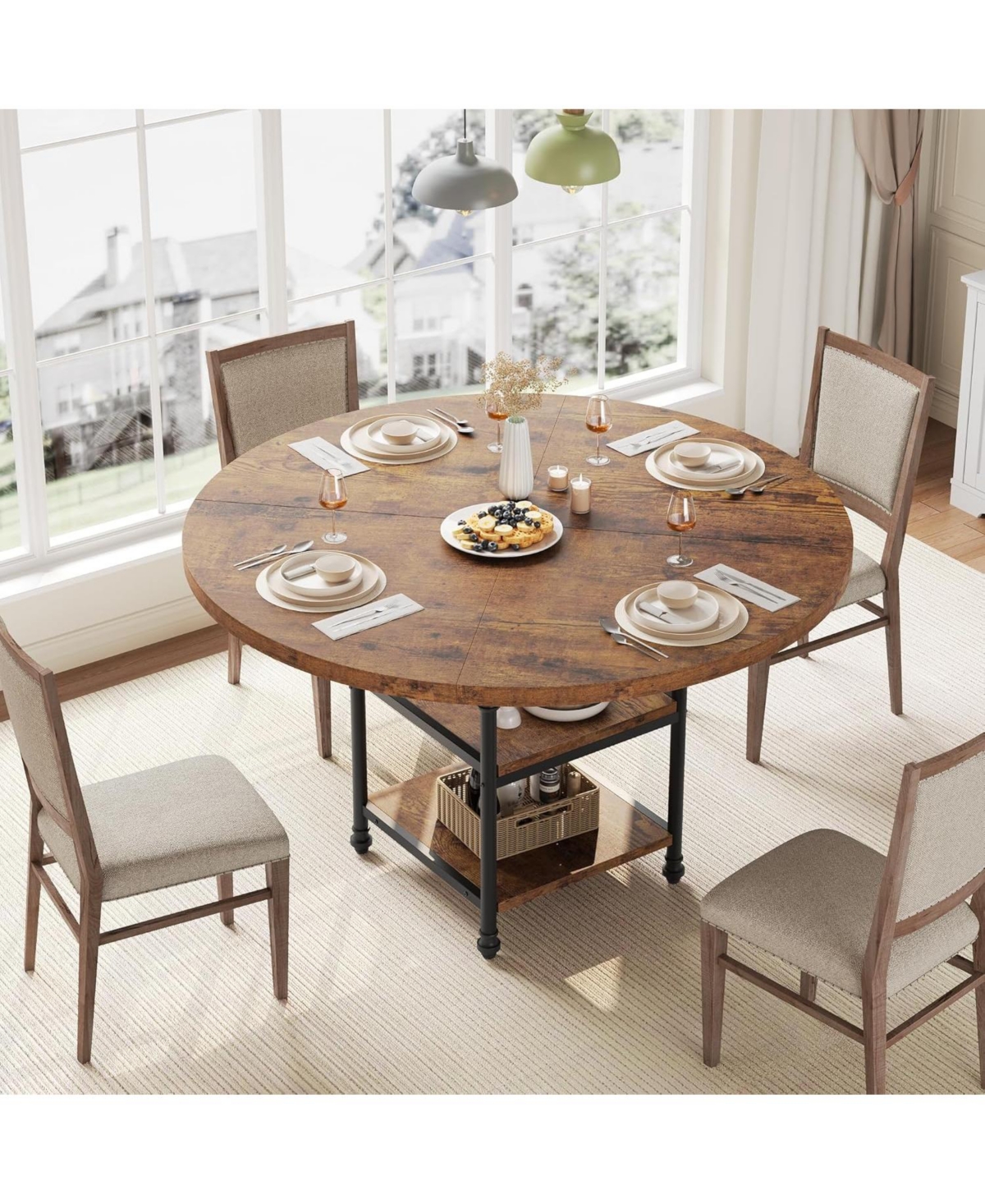 Gaomon Kitchen Table Round Dining Table for 4 Roman Column Dining Table