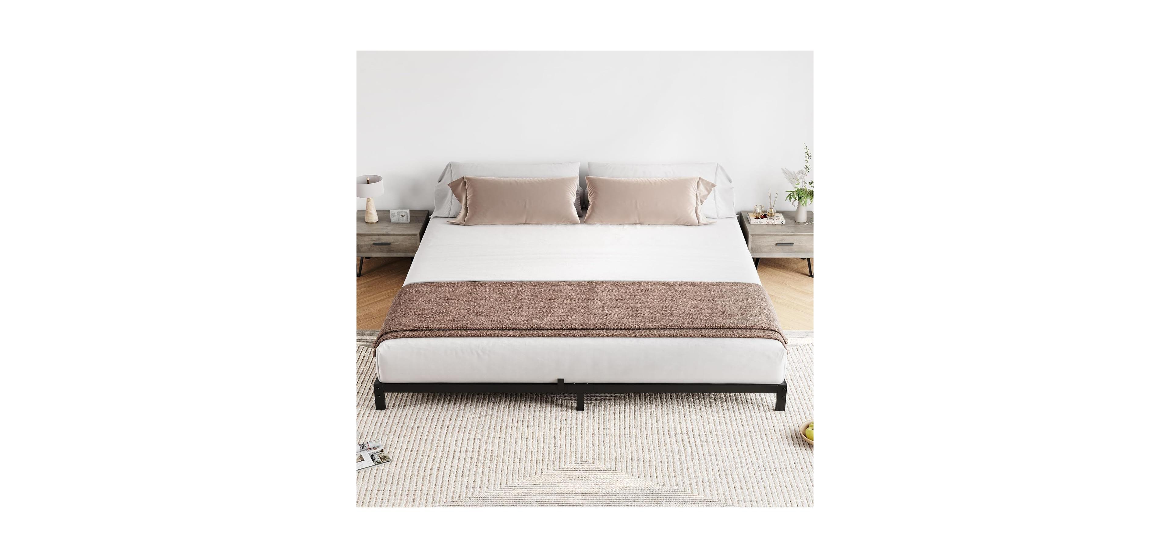 gaomon Heavy-duty metal California king bed frame, 6” high, steel slats, no box spring needed.