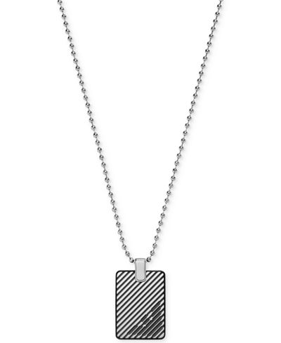 Emporio Armani Men's Two-Tone Striped Logo Dog Tag Pendant Necklace EGS2180