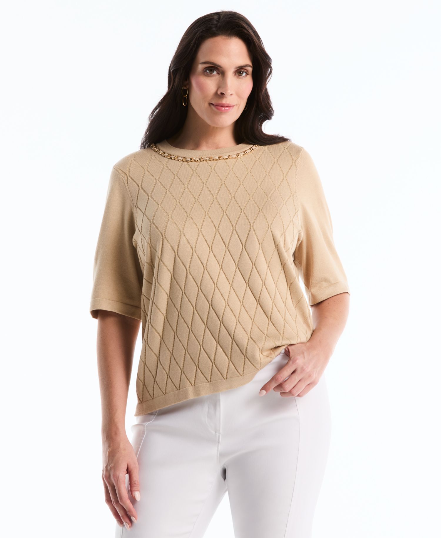 Petite Diamond Stitch Crew Neck Sweater