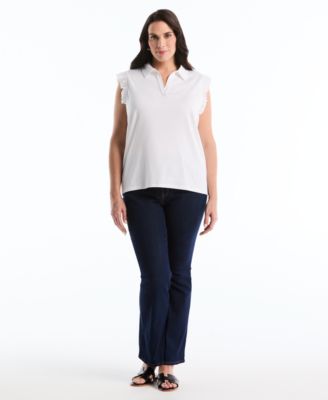 Plus Size Ruffle Sleeveless Collared Polo T-Shirt