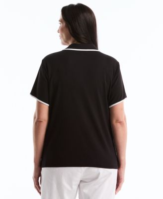 Plus Size Contrast Trim Johnny Collar Polo T-Shirt